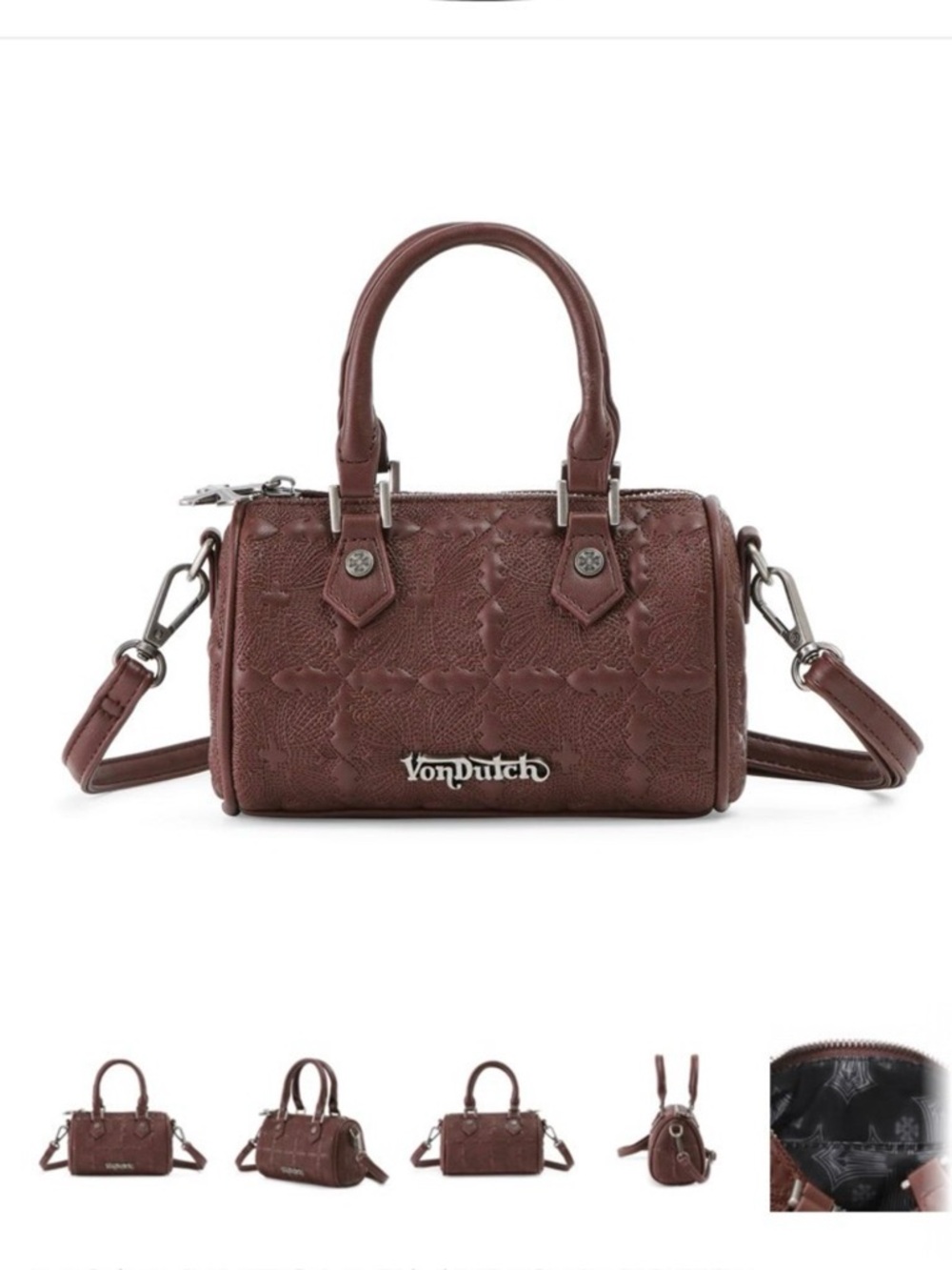 Von Dutch Brown Embossed Mini Satchel with Removable Strap
